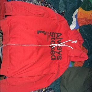 Dutch Bros Red Hoodie with Black Text